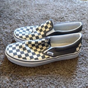 Vans White and Gray Slip-On Sneakers